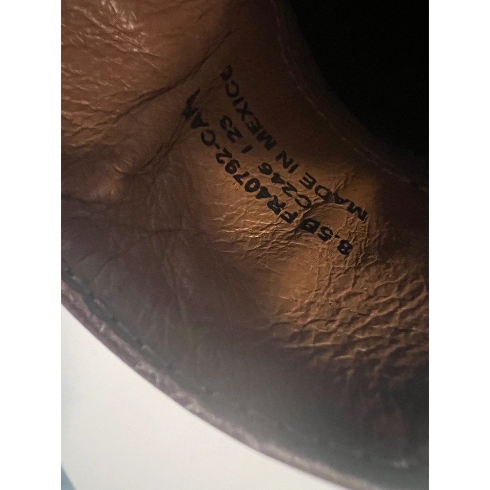 Frye Cara Penny Loafer Cognac Leather Block Heel Pumps Womens 8.5B - Picture 6 of 9
